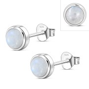 Rainbow Moonstone Round Silver Stud Earrings, e421st